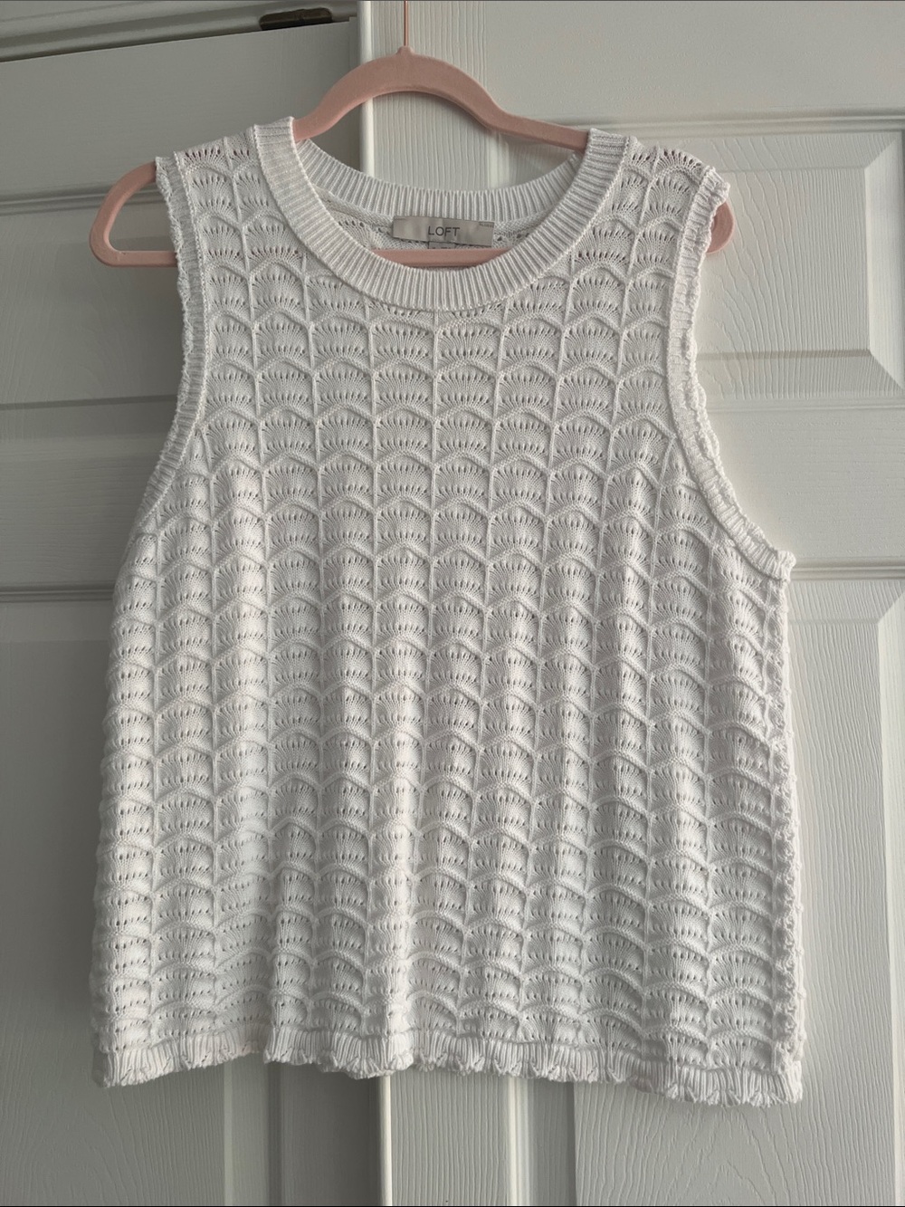 LOFT White Open-Knit Sleeveless Shell
